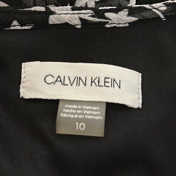 Calvin Klein Dress Womens 10 Black Floral Chiffon Ruffle Cottagecore Boho - Picture 9 of 12